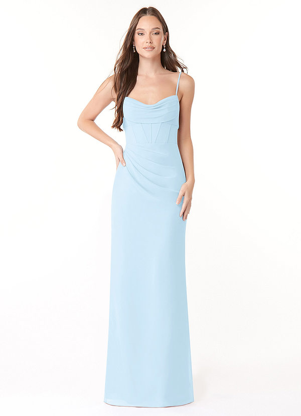 Azazie Mai Bridesmaid Dresses Sky Blue Sheath Pleated Chiffon Dress image1