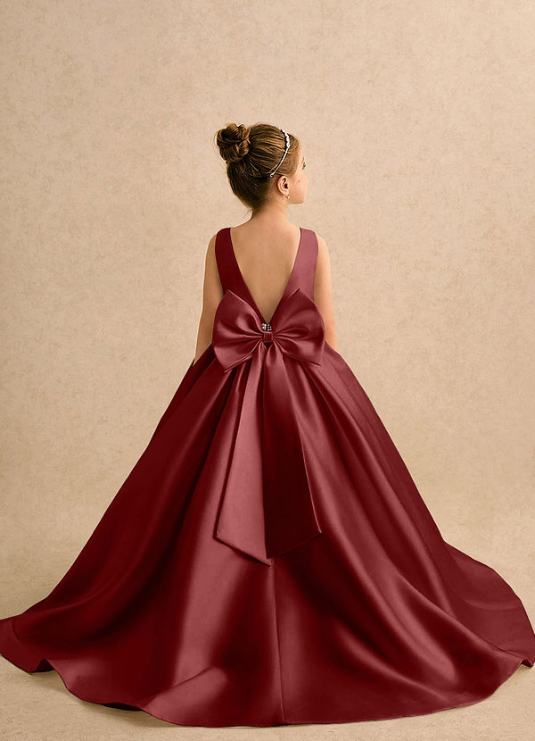 Azazie Ophelia Flower Girl Dresses Burgundy Ball-Gown Bow Mikado Dress image1