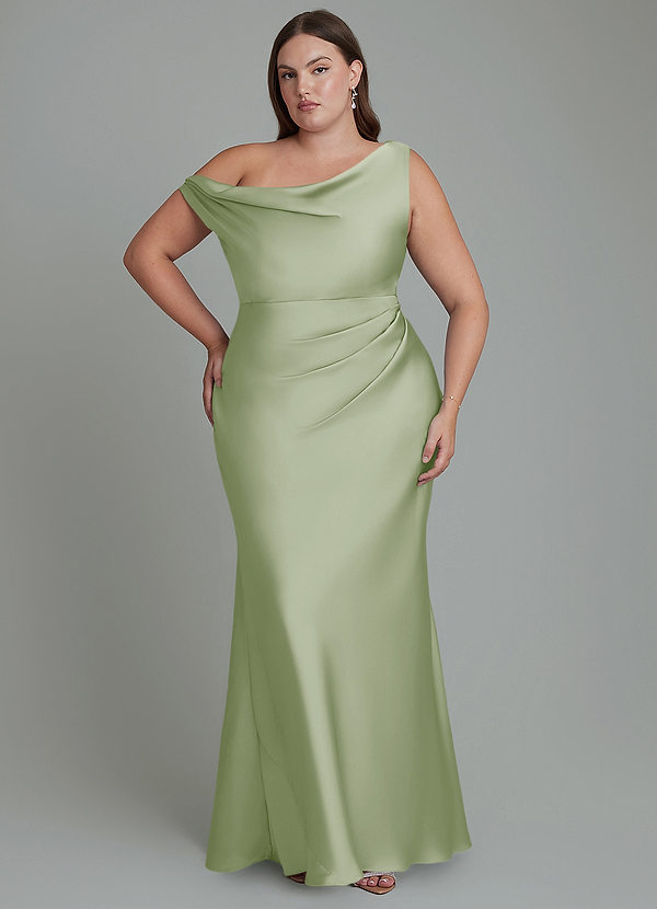 Emerson Bridesmaid Dresses Dusty Sage Mermaid Off the Shoulder Stretch Satin Dress image1