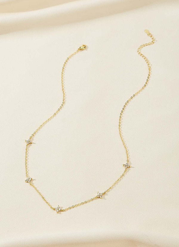 Four-leaf Flower Zircon Necklace front
