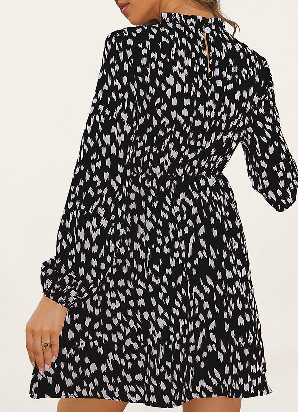 back Haverhill Black Dot Print Long Sleeve Mini Dress
