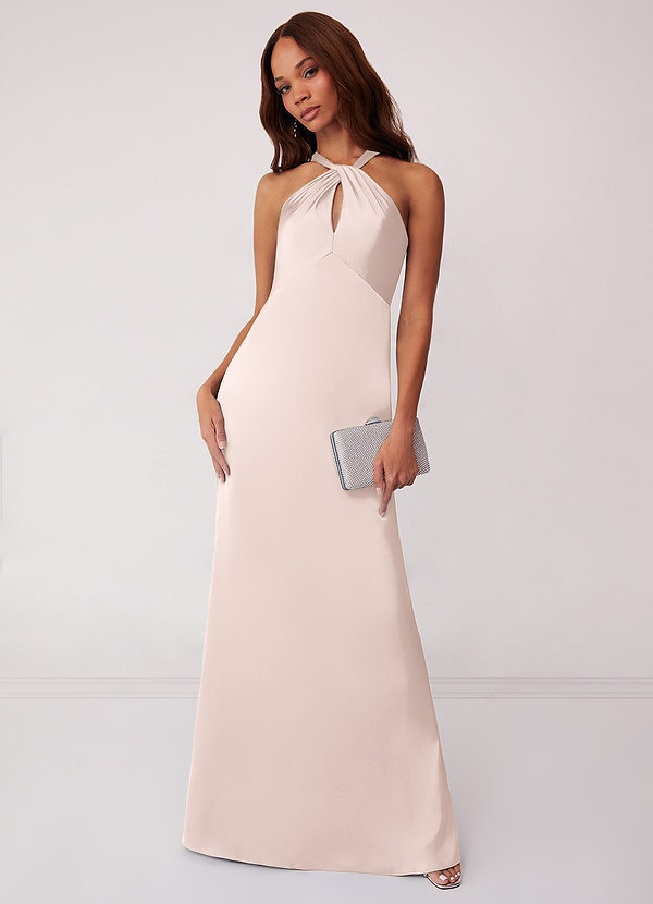 Barbie ♥ Azazie Bridesmaid Dresses Blushing Pink Sheath Stretch Satin Dress image1