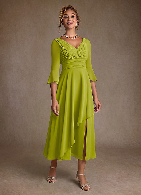 Azazie Aerynne Brautmutterkleider A-Linie Plissee Chiffon Kleid Zitronengras image1