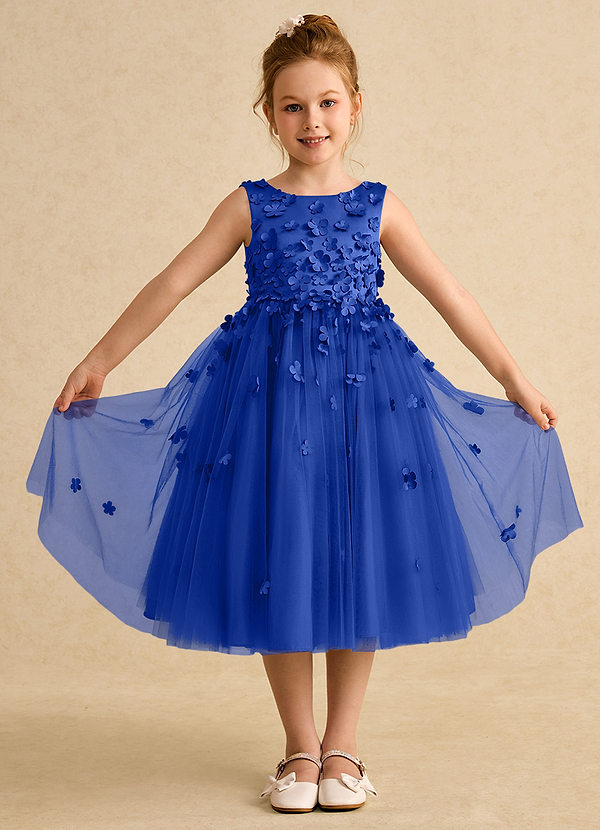 Azazie Lana Blumenkinder Kleider A-Linie ärmellos Matte Satin Kleid Königsblau image1