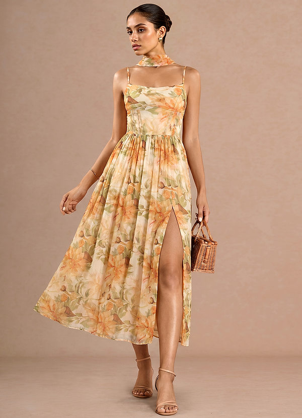Caralynne Peach Bloom Midi Dress image1