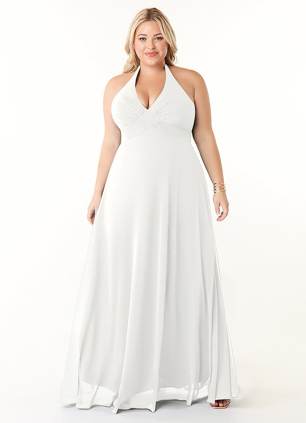 Azazie Tessie Robes Demoiselle d'honneur Robe Trapèze en Mousseline de soie Col V plissé Blanc image1