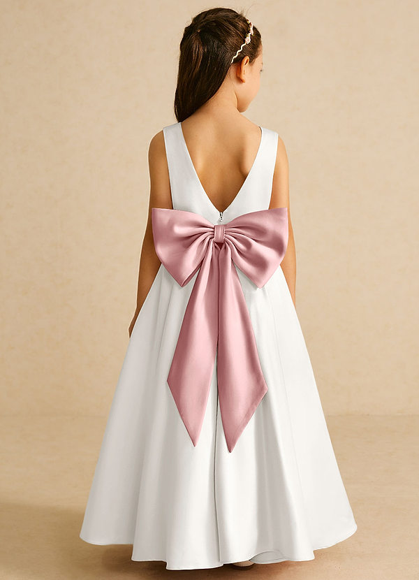 Azazie Pipsy Flower Girl Dresses Ivory Dusty Rose A-Line Bow Matte Satin Dress image1