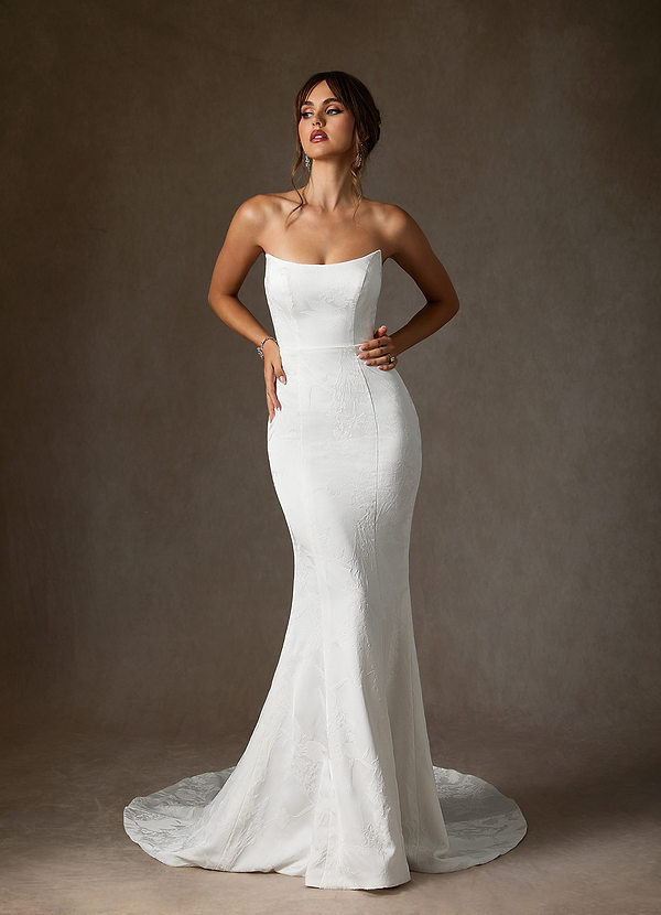 Azazie Serephina Wedding Dresses Vestir Diamante Branco de Jacquard Floral de sereia com Sem alças image1