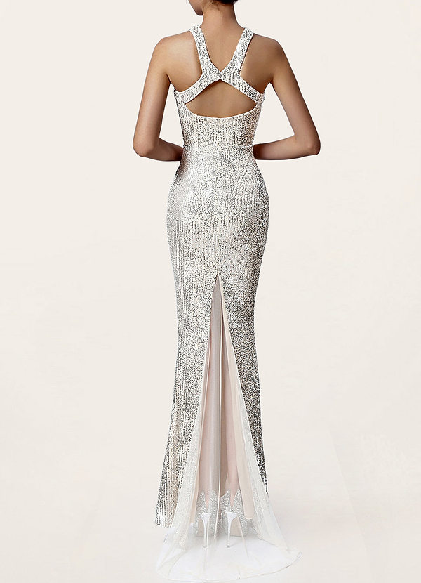 back Keep It Sparkly Silver Sequin Halter Maxi Dress