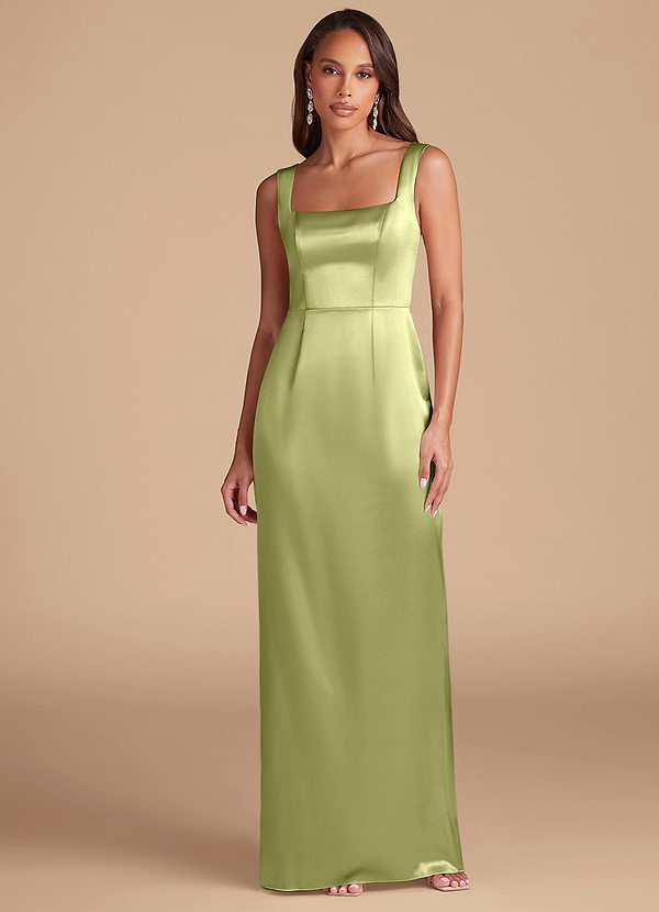Azazie Flori Bridesmaid Dresses Pistachio Sheath Side Slit Metallic Satin Dress image1
