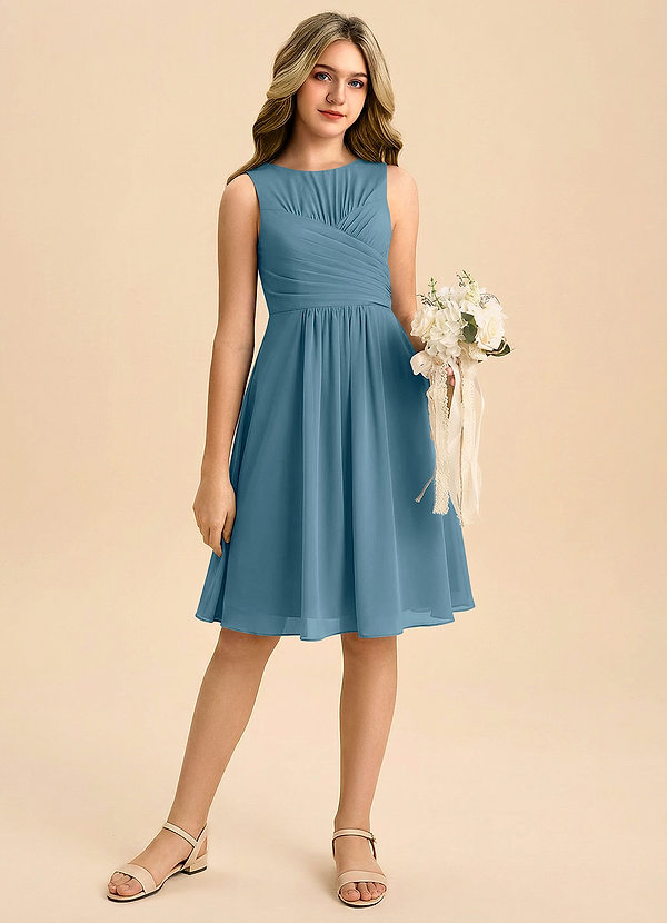 Azazie Skyla Junior Vestido de Bermudas de Gasa de Corte en A con Plisado image1