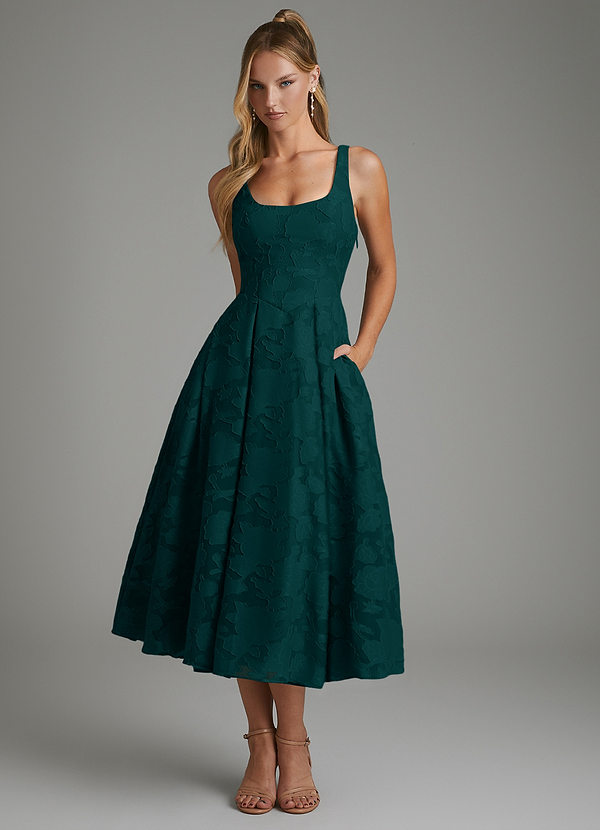 Azazie Isabella Bridesmaid Dresses Pine A-Line Corset Floral Burnout Dress image1