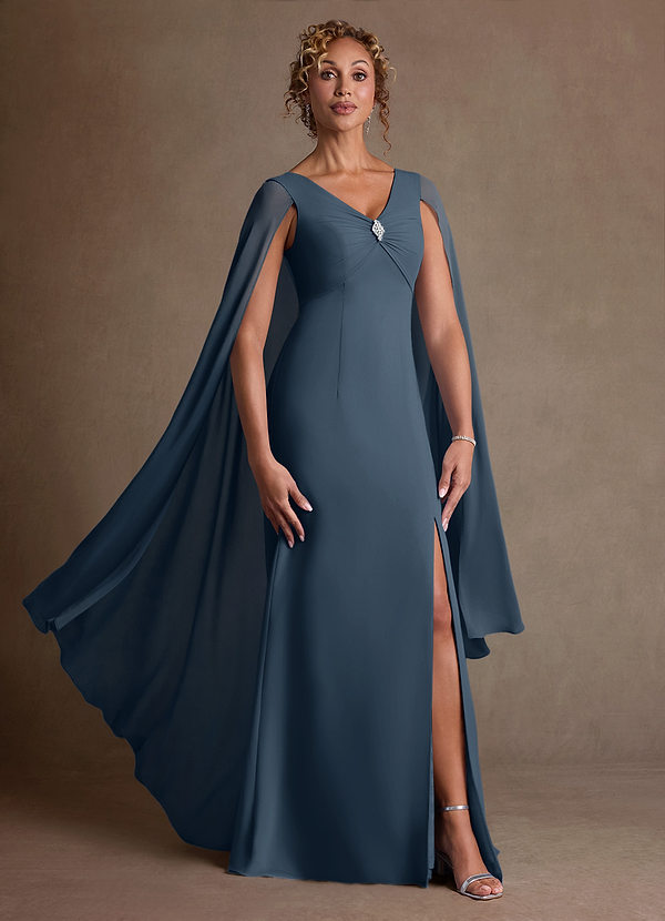 Azazie Boudica 신부의 어머니 드레스 A라인 주름진 쉬폰 플로어 길이 드레스 image1