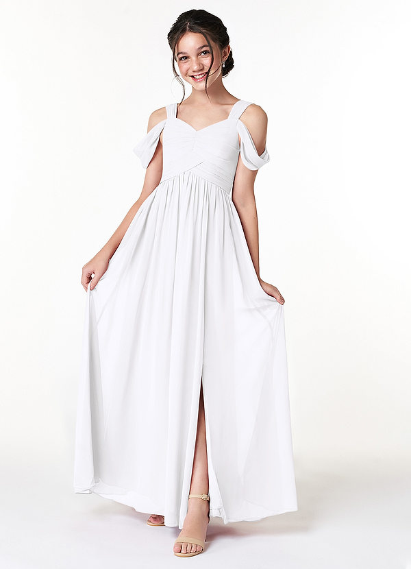 Azazie Lianne A-Line Off the Shoulder Chiffon Floor-Length Junior Bridesmaid Dress image1