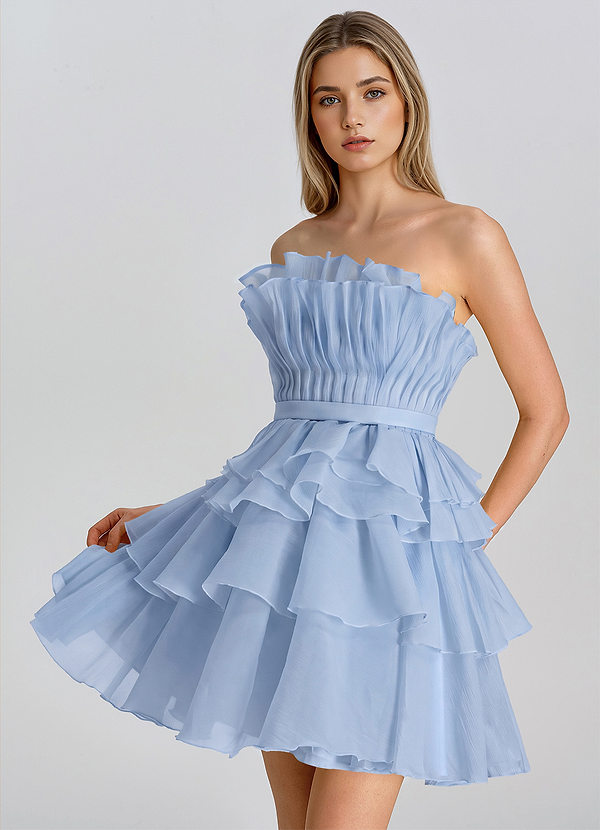 Neravie Blu Polvere Miniabito in chiffon arricciato a balze con volant image1