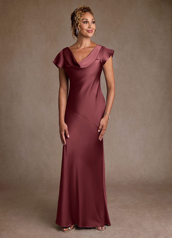 Azazie Shelby Brautmutterkleider Meerjungfrau-Linie Plissee Stretch-Satin Kleid Merlot image1