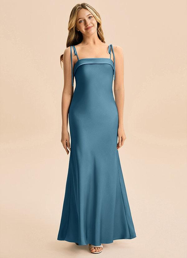 Azazie Willa Junior Bermuda A-Line Bow Stretch Satin Dress image1