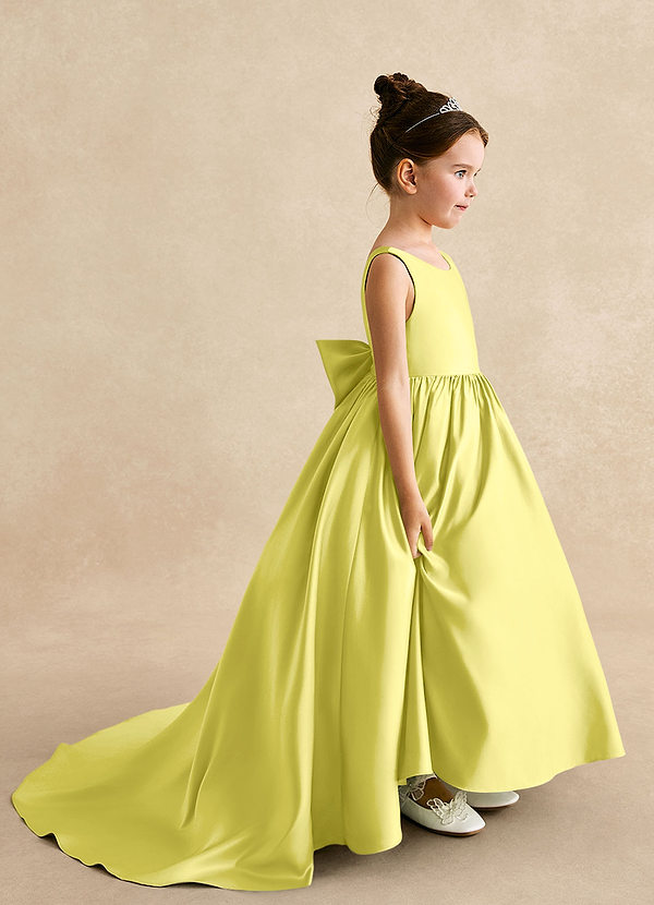 Azazie Mimia Flower Girl Dresses Canary A-Line Bow Matte Satin Dress image1