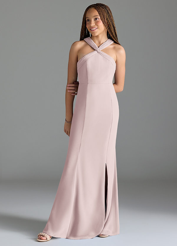 Azazie Rue Junior 인어 사이드 슬릿 쉬폰 플로어 길이 주니어 신부 들러리 드레스 image1