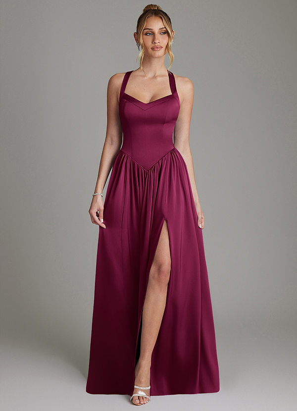 Azazie Francis Brautjungfernkleider A-Linie Korsett Stretch-Satin Kleid Rote Pflaume image1