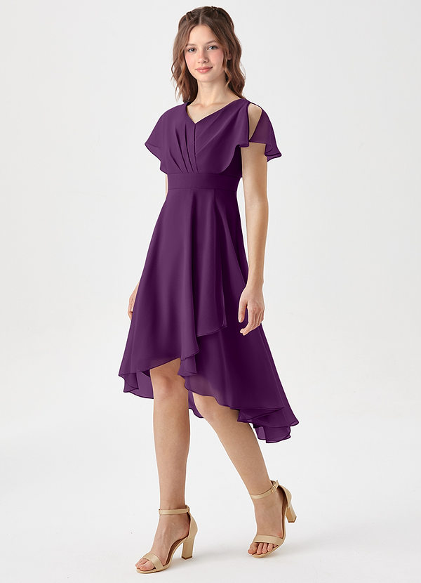 Azazie Graciela Junior Grape A-Line Pleated Chiffon Dress image1