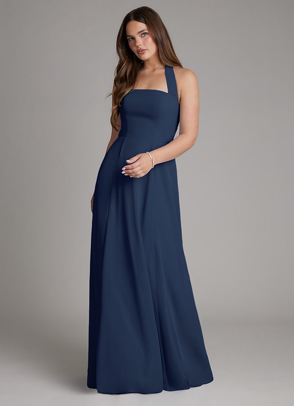 Azazie Irina Bridesmaid Dresses Dark Navy A-Line Pleated Chiffon Dress image1
