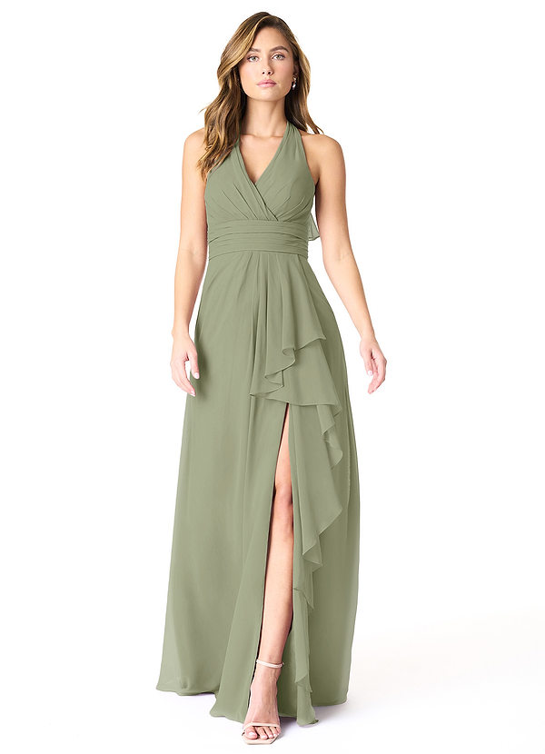 Azazie Aviv Bridesmaid Dresses Pistachio A-Line Pleated Chiffon Dress image1
