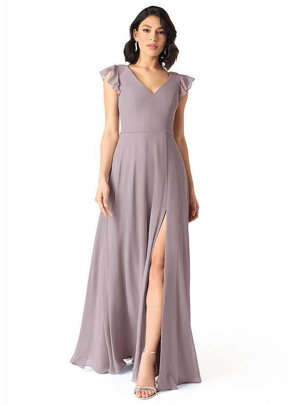 Azazie Claudine Bridesmaid Dresses Dusk A-Line Flutter Sleeve Chiffon Dress image1