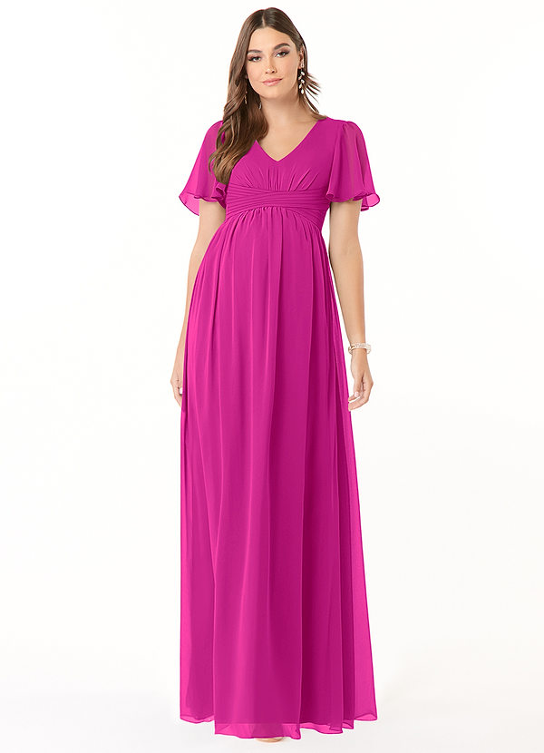 Azazie Verna Abiti da damigella premaman Abito A-Line Increspato con Scollo a V Chiffon Floor-Length image1