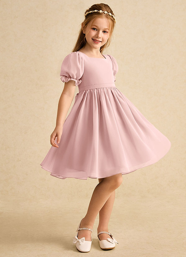 Azazie Jolie Blumenkinder Kleider A-Linie mit ärmel Chiffon Kleid Puderrosa image1