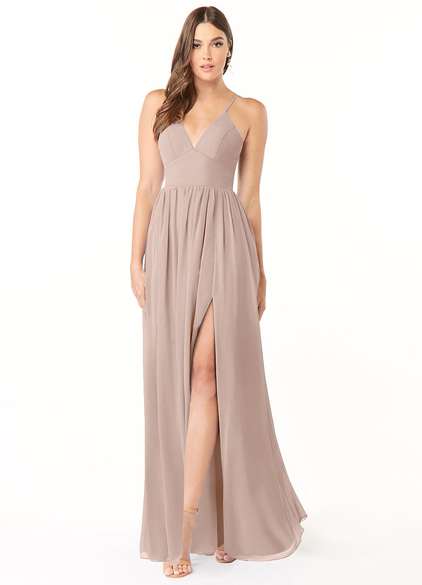 Azazie Aaida Robes de demoiselle d'honneur Robe Trapèze en Mousseline de soie Corset Rose Anglais image1