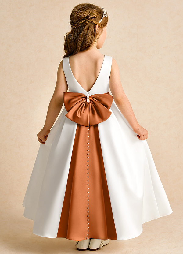 Azazie Cherry Vestidos de Niña de Flores Vestido de Marfil Cobre de Satin Mate de Princesa con Plisado image1