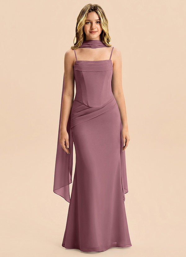 Azazie Sorrel Junior Amethyst Mermaid Pleated Chiffon Dress image1
