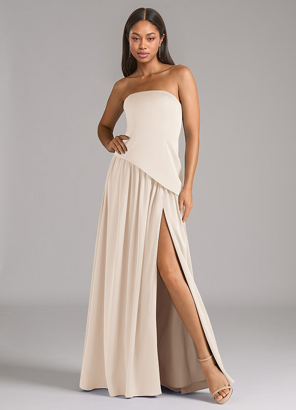 Azazie Adeline Robes Demoiselle d'honneur Robe Trapèze Convertible en Satin extensible Sans bretelle Albâtre Blanc image1