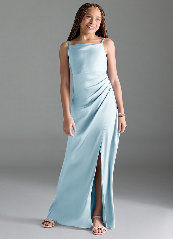 Azazie Leonis Junior Sky Blue A-Line Pleated Stretch Satin Dress image1