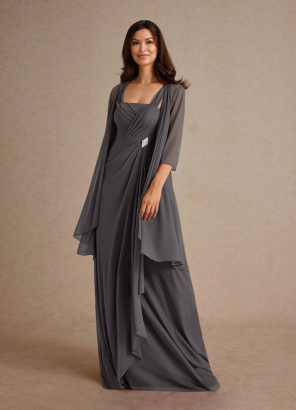 Azazie Clinton Abiti da Mamma Sposa Abito A-Line in Maglia Plissettato Grigio Acciaio image1