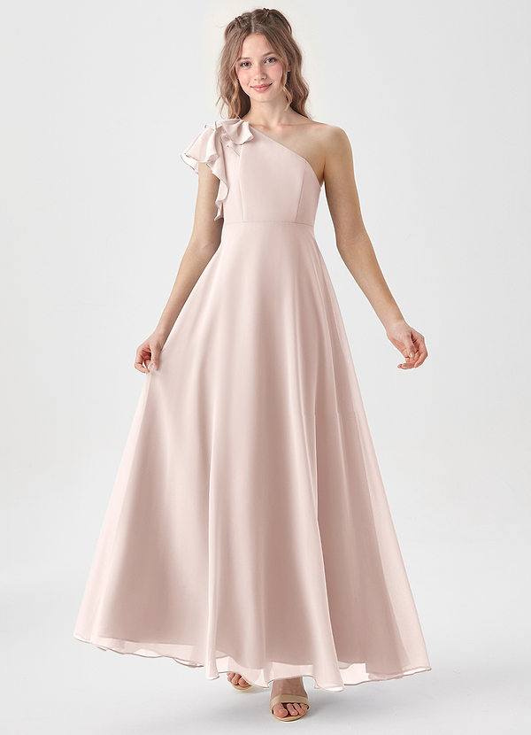 Azazie Arabella Junior Vestido de Pétalo De Rosa de Gasa de Corte En A con Volante image1