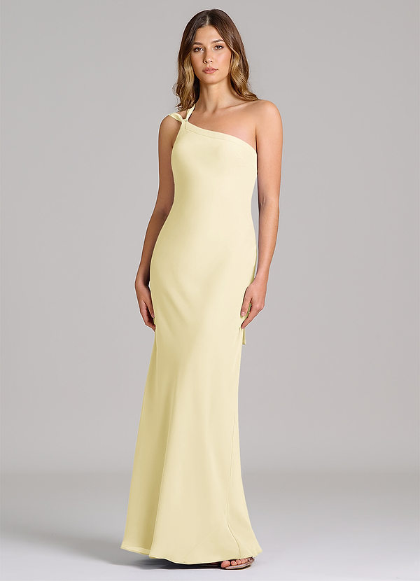 Azazie Monroe 신부 들러리 드레스 쉬스 한쪽 어깨 쉬폰 바닥 길이 드레스 image1