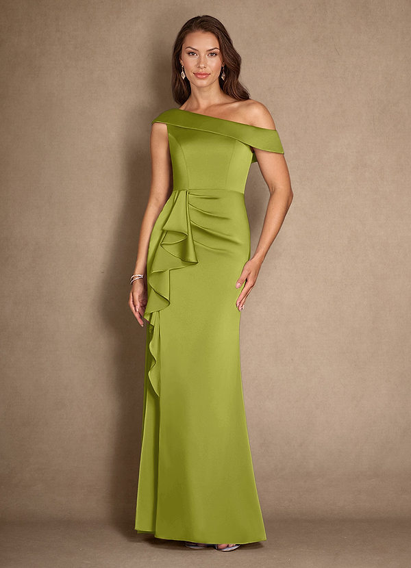 Azazie Hamptons 신부의 어머니 드레스 A라인 주름진 스트레치 새틴 플로어 길이 드레스 image1