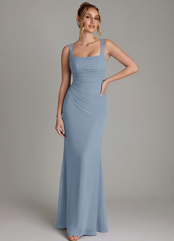 Azazie Agustina Abiti da Damigella Abito Sirena in Chiffon Corsetto Blu Polveroso image1