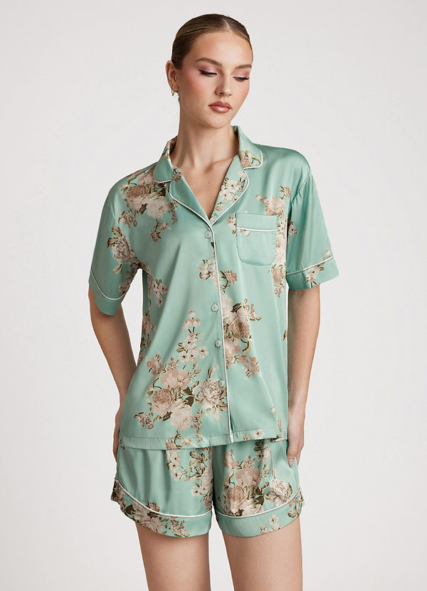front Willow Whisper Floral Satin Contrast Piping Pajama Set