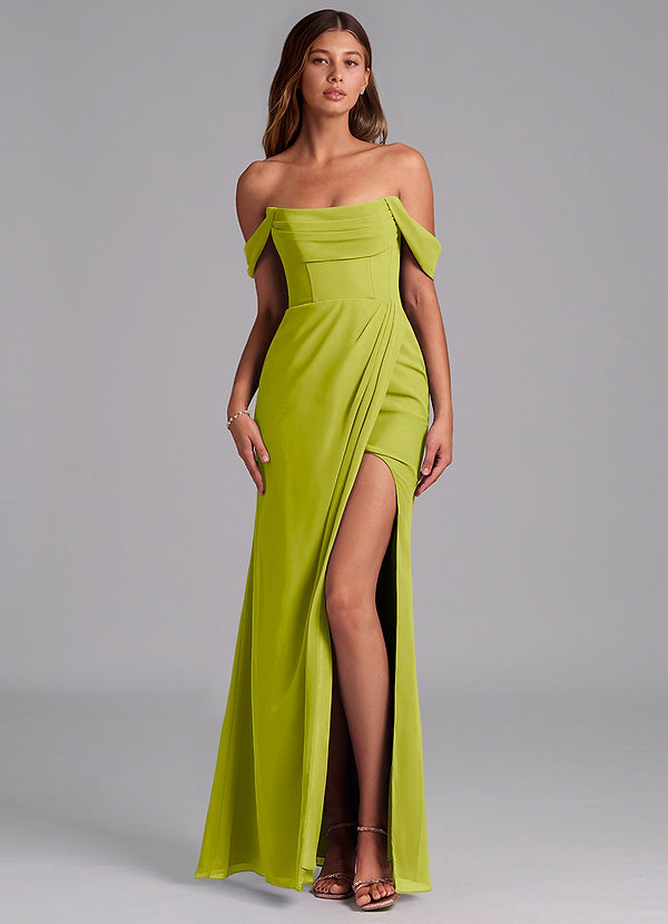 Azazie Johana Bruidsmeisjes Jurken Converteerbaar Jurk van Chiffon met Zeemeermin Off the Shoulder Citroengras image1