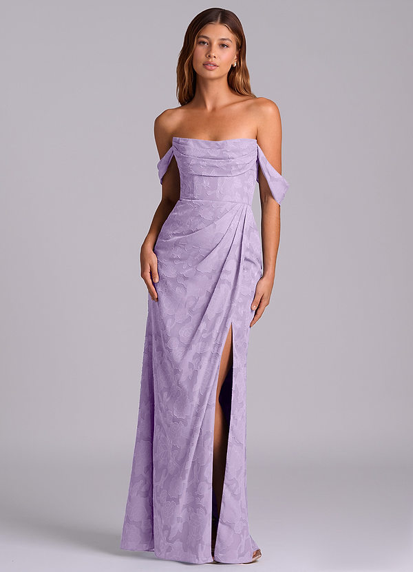 Azazie Johana Robes Demoiselle d'honneur Robe Sirène Convertible en Blumen-Burnout Épaule décolletée Lilas image1
