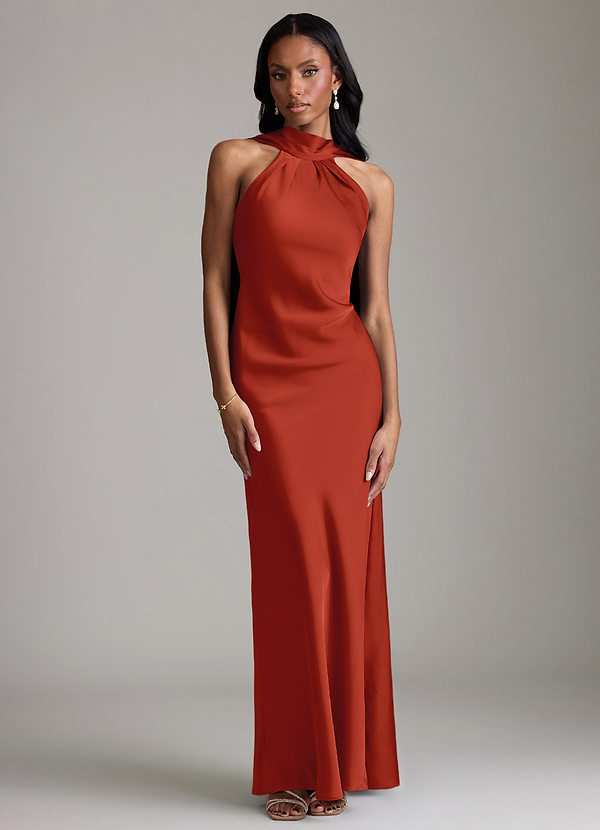 Azazie Cassiana Bruidsmeisjes Jurken Jurk van Stretch Satijn met Zeemeermin Geplooid Roest image1