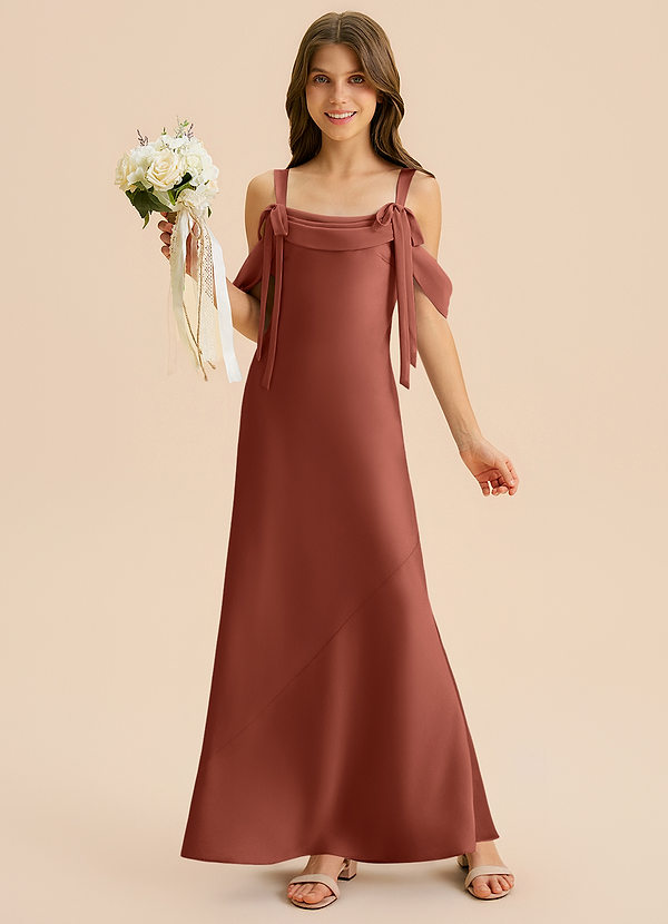 Azazie Bellalina Junior Syrena Pofałdowany Satyna elastyczna Długość podłogi Młodsza druhna Sukienka image1