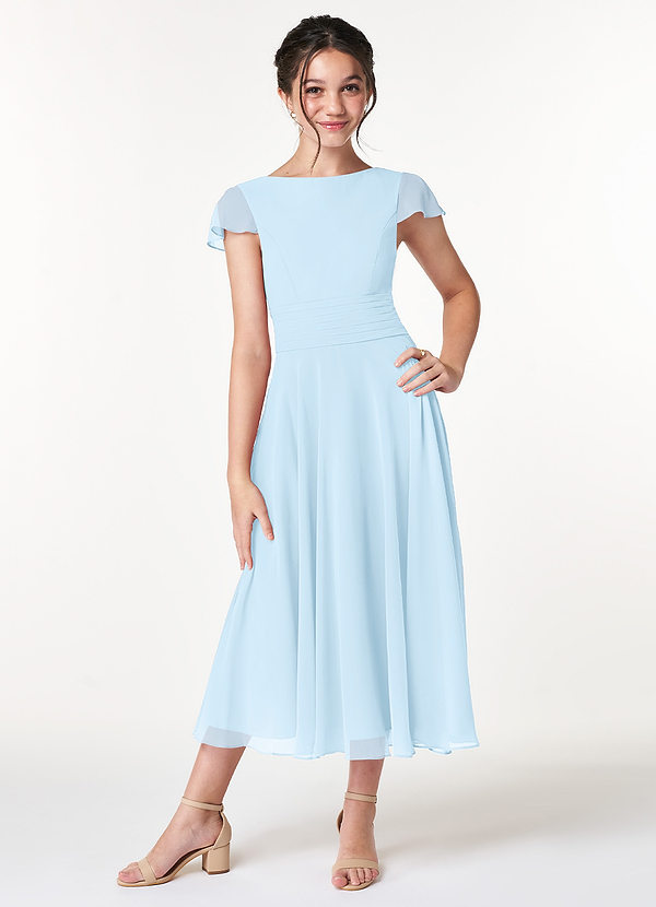 Azazie Payton Junior Sky Blue A-Line Bow Chiffon Dress image1