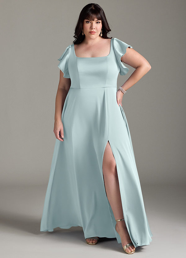 Azazie Bondi Bridesmaid Dresses Mist A-Line Bow Stretch Satin Dress image1