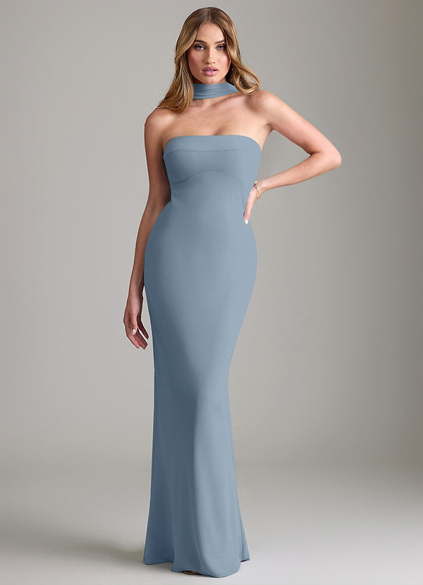 Azazie Lusinda 신부 들러리 드레스 인어 오프 더 숄더 쉬폰 바닥 길이 드레스 image1