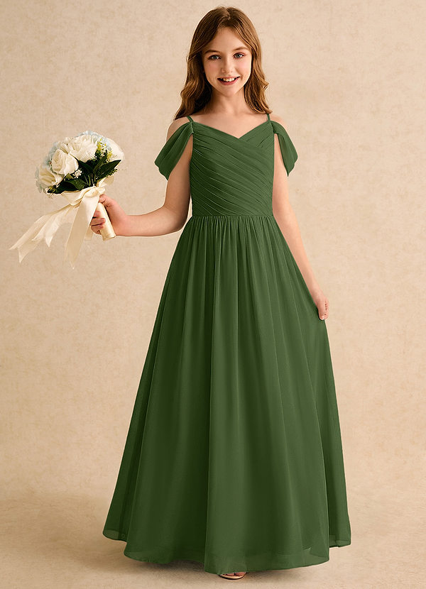 Azazie Chelo Girls Formal Klänningar för brudeflicka Klä A-Linje i Chiffong Plisserad image1