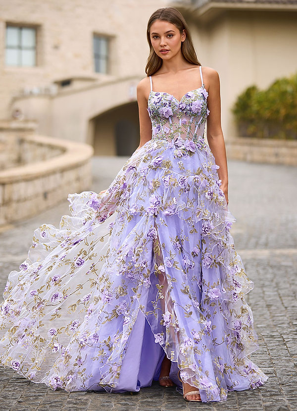 Elara Light Purple 3D Floral Prom Dress image1